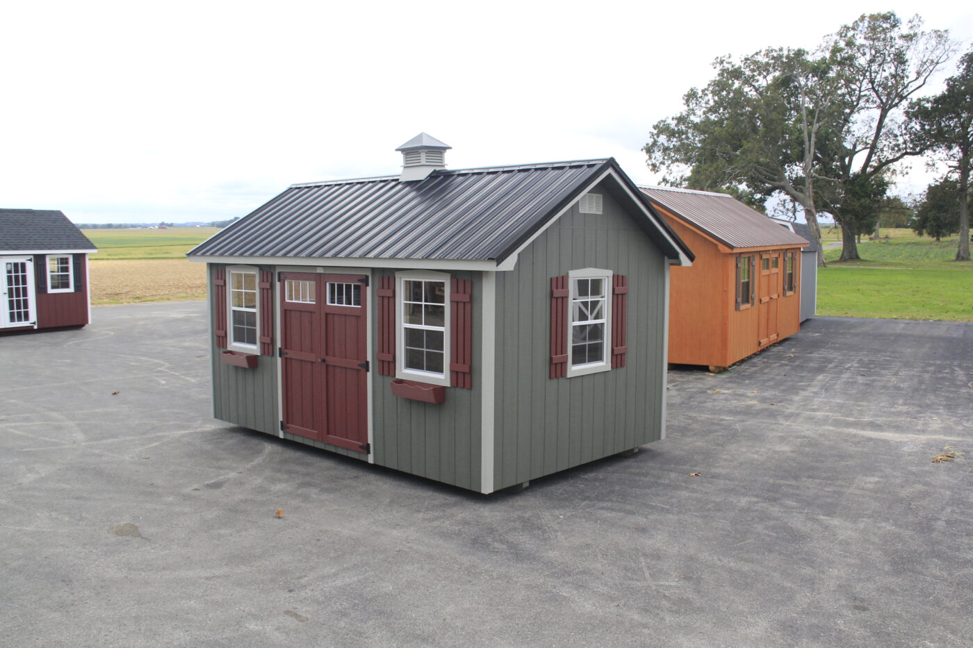 10x16 Lancaster shed in Nashville patramsome doors, flower boxes, cupola, metal roof (for 7-12 page)
