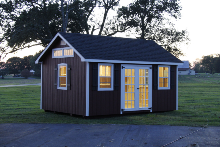 12x28 shed with double doors and windows with light options