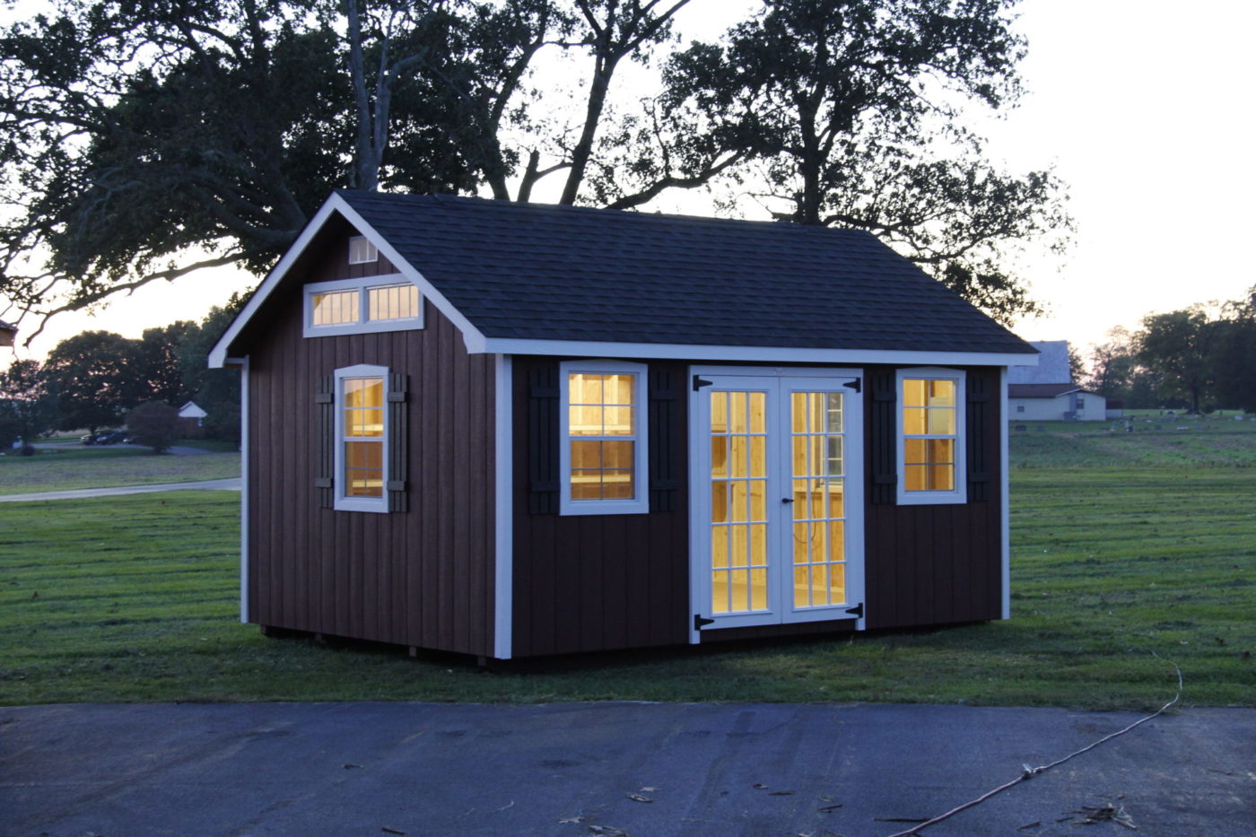 12x16 a 7 12 pitch optional full view doors, windows, shutters, transome windows, ridge vent, dimentional roof 3 1 